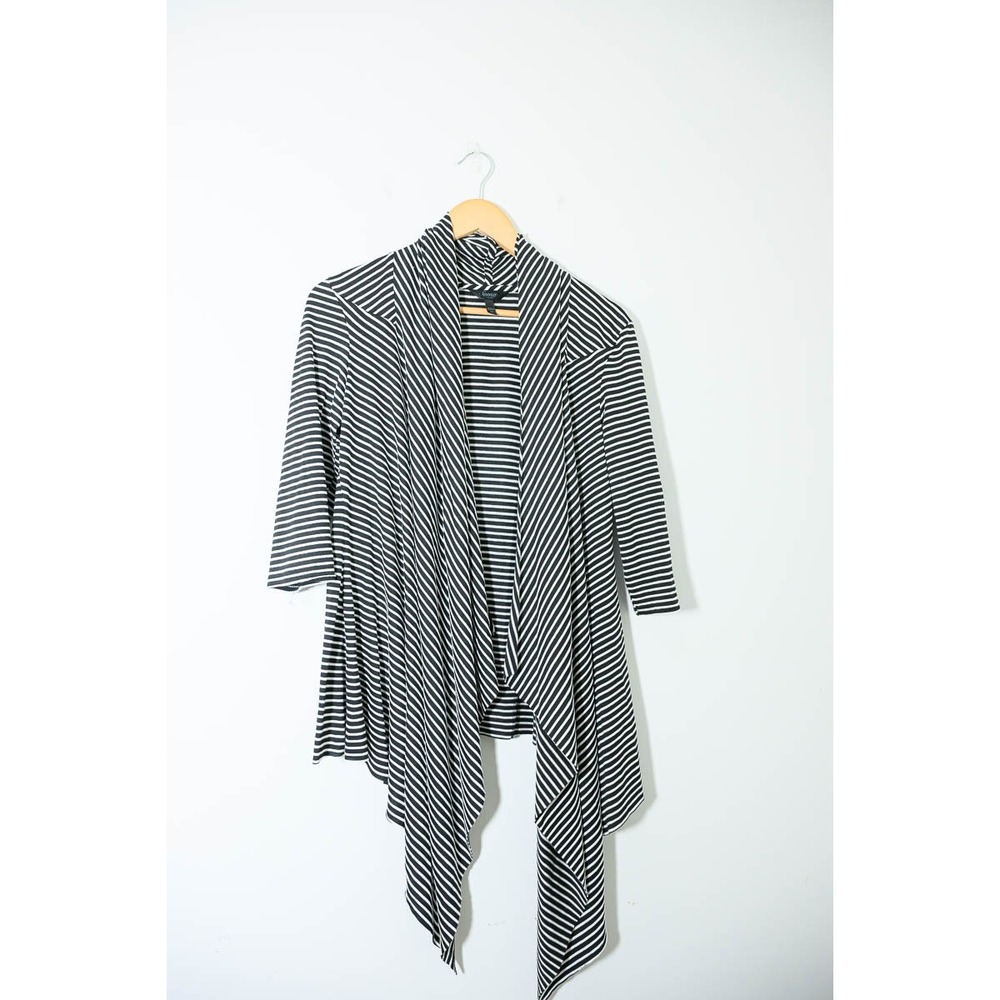 Soma Cardigan Medium Black White Excellent Striped Draped Handkerchief Hem
